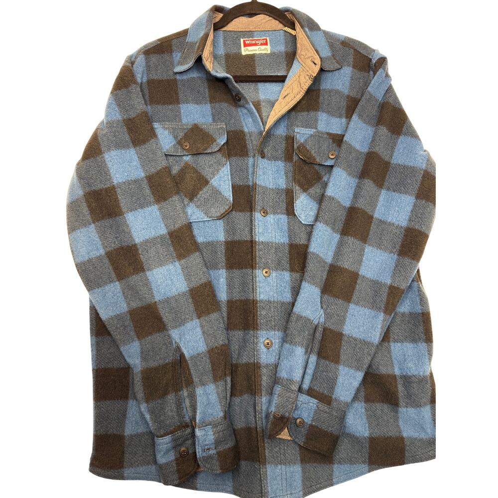 Wrangler Authentics Mens 2XL Heavyweight Fleece Shirt Blue Buffalo Plaid